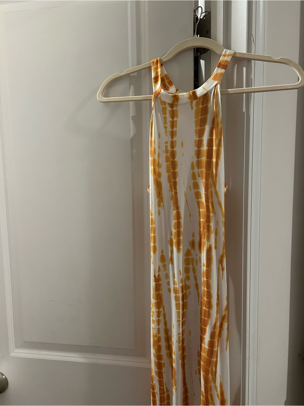 Sleeveless White and Mustard Tie-Dye Maxi Dress/ Semi Backless